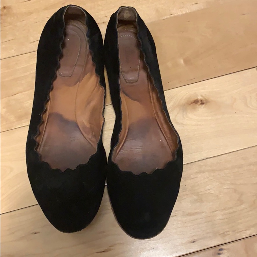 Chloe Suede Scalloped Flats